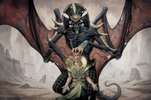 A demon is depicted extracting knowledge from the head of a person.